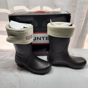 Hunter Original Short Chocolate Brown Rain Boots Size 6 With Box and Sock Liners